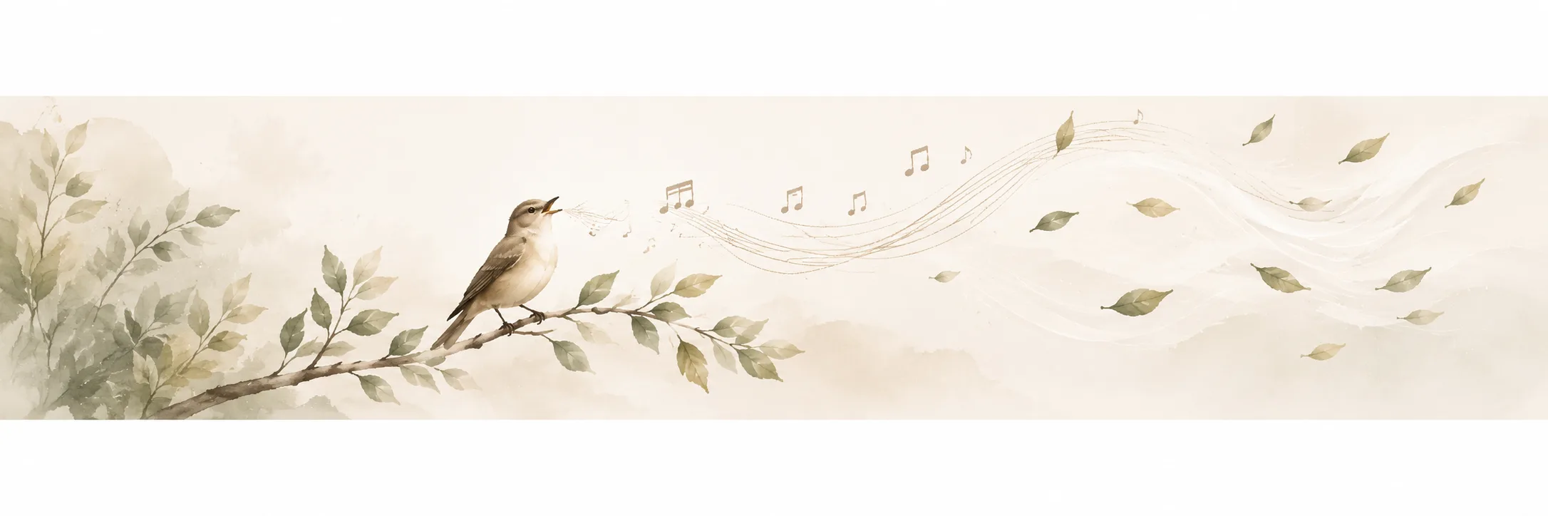 Watercolour songbird and musical notes representing clear hearing after a hearing test at simplyHEAR in Winnipeg