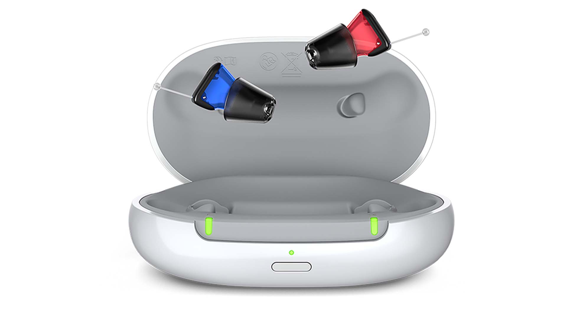 Signia Silk in-ear hearing aids in case